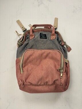 Qimiao Baby Mummy Bag Backpack Blush Gray Contemporary Statement Style - Womens
